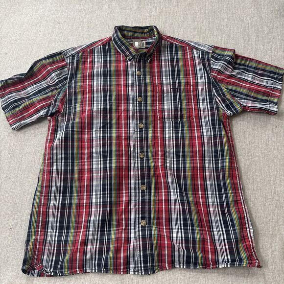 Duluth Trading Co Shirt Men's Medium BBQ Short‎ Sleeve 72510 Plaid Button Front - Picture 1 of 8